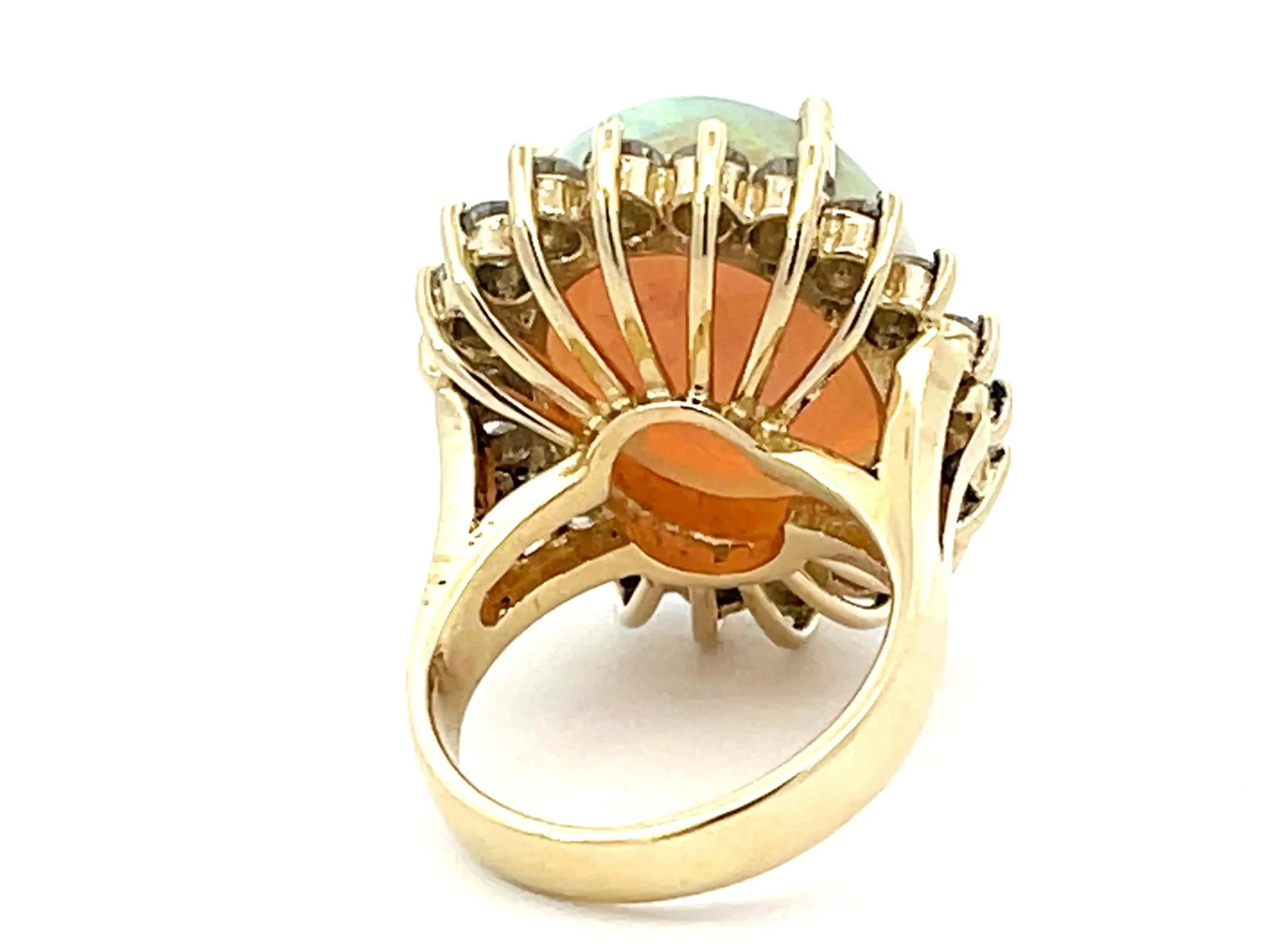 10 Carat Opal and 2 Carat Diamond Halo Ring 14k Yellow Gold