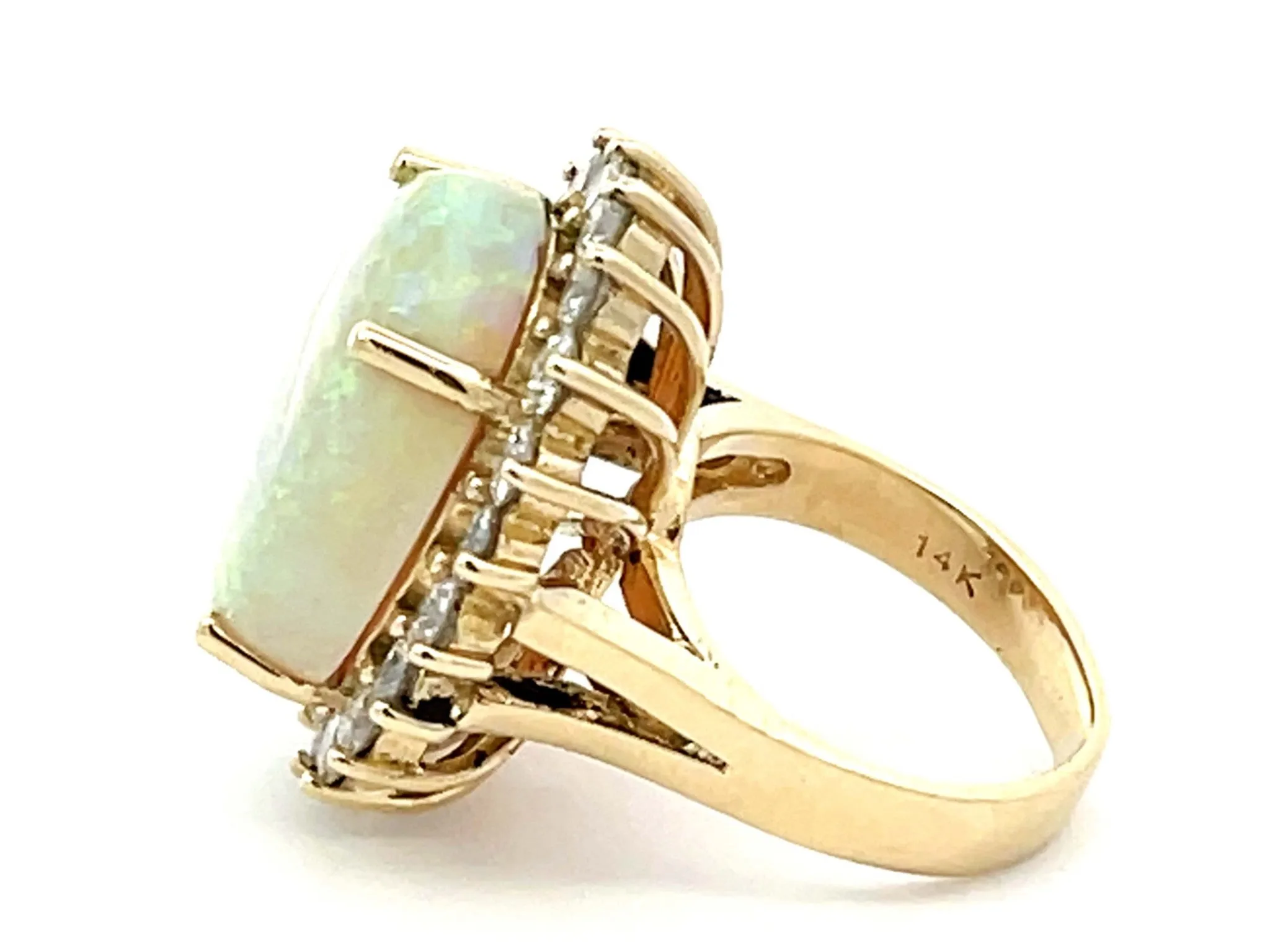 10 Carat Opal and 2 Carat Diamond Halo Ring 14k Yellow Gold