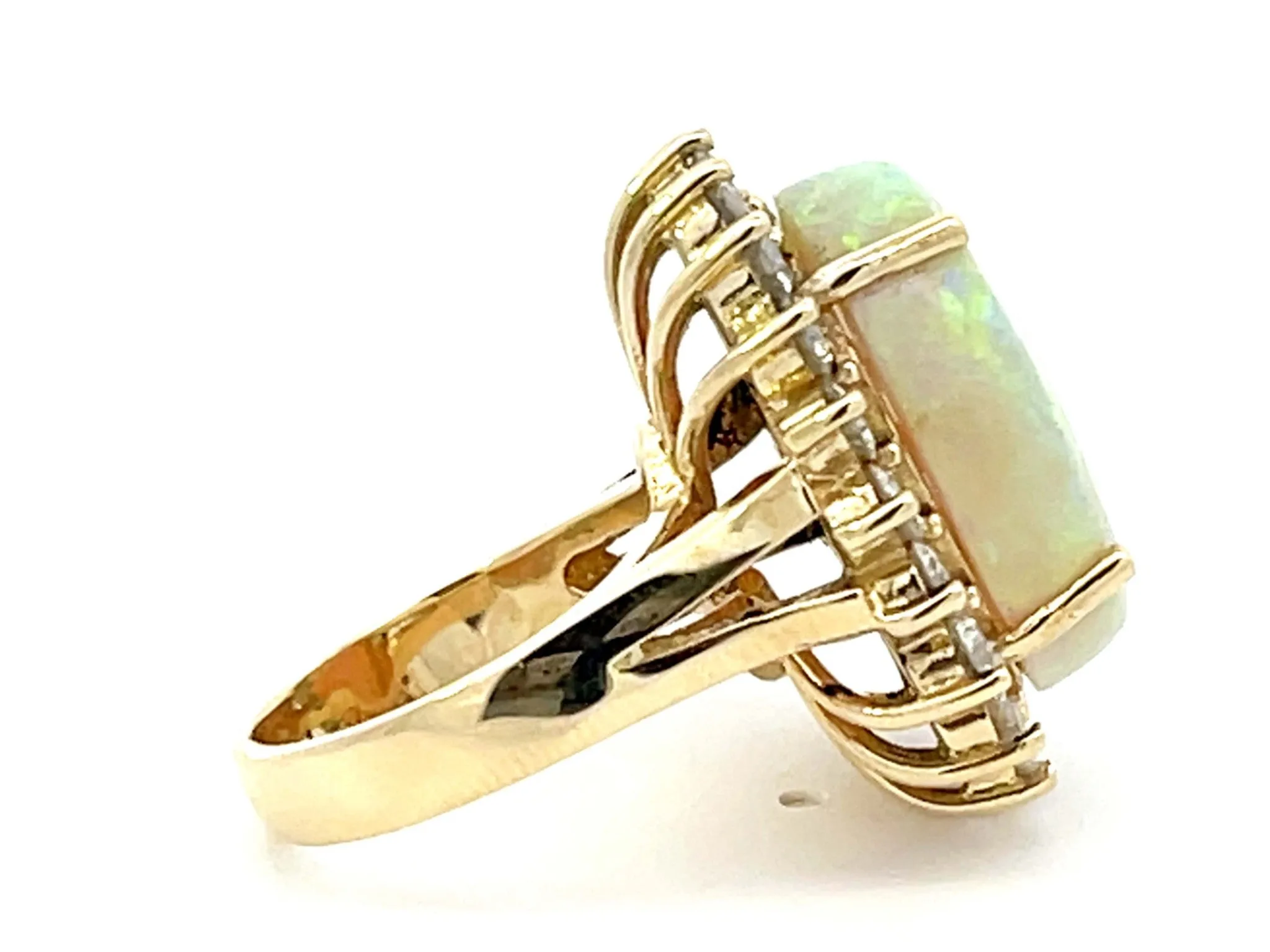 10 Carat Opal and 2 Carat Diamond Halo Ring 14k Yellow Gold