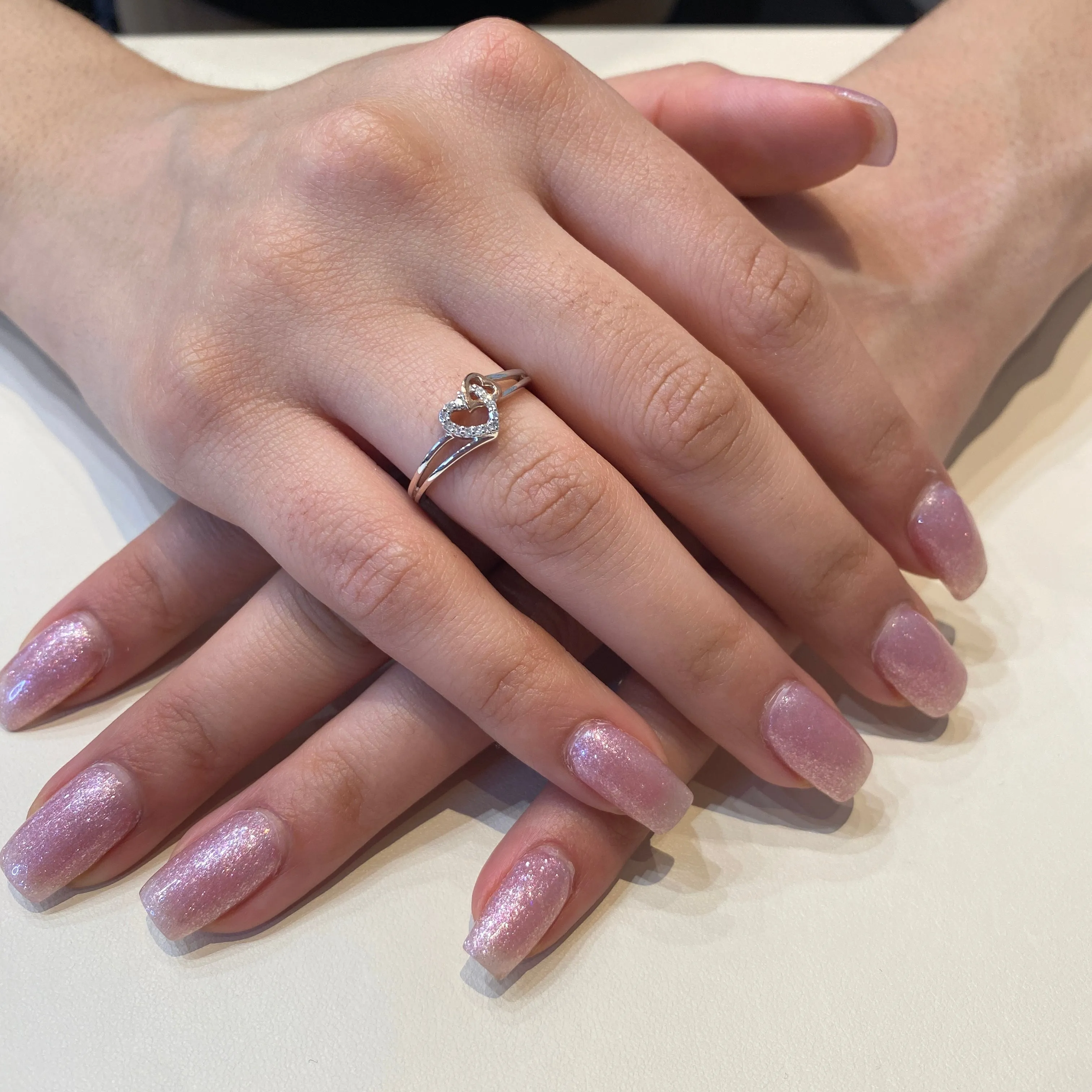 10K White and Rose Gold (0.05ct) Diamond Double Heart Promise Ring