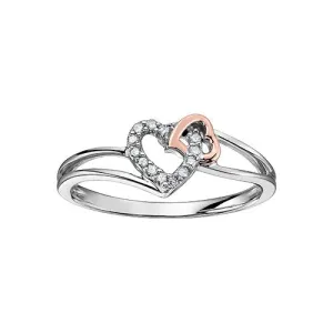 10K White and Rose Gold (0.05ct) Diamond Double Heart Promise Ring