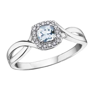 10K White Gold (March) Birthstone Aquamarine and Diamond Ring