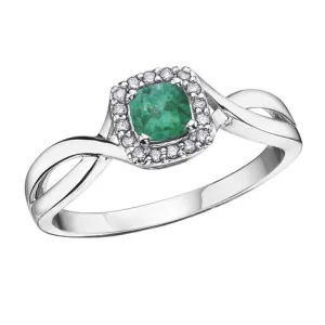 10K White Gold (May) Birthstone Emerald and Diamond Halo Ring