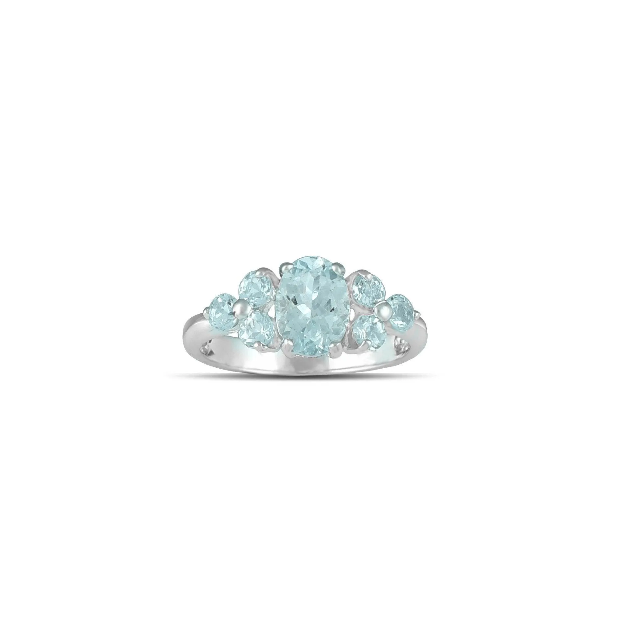 10K White Gold Multi-Stone Aquamarine Fashion Ring