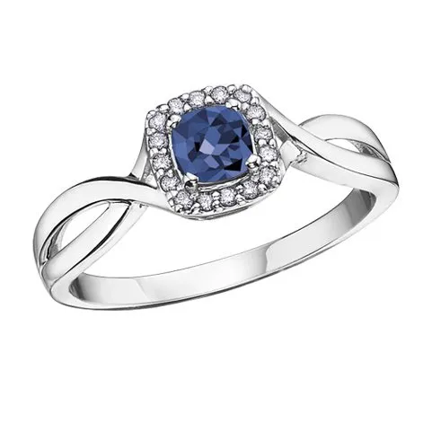 10K White Gold (September) Birthstone Sapphire and Diamond Halo Ring