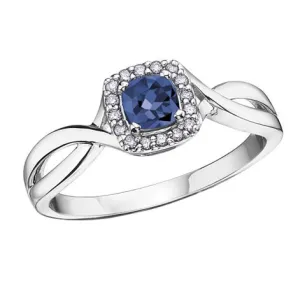 10K White Gold (September) Birthstone Sapphire and Diamond Halo Ring
