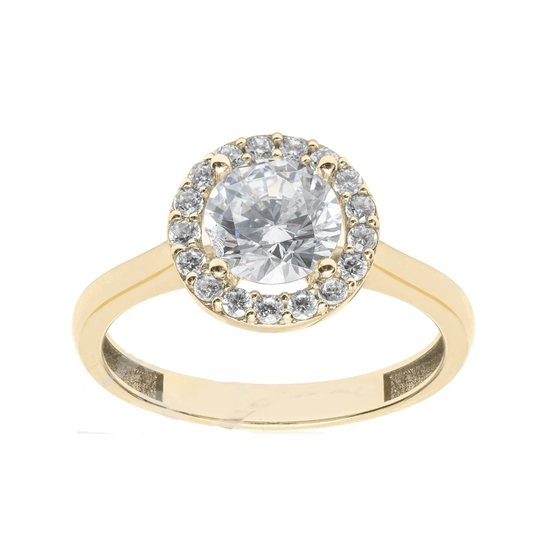 10K (White, Yellow or Rose) Gold Halo Cubic Zirconia Engagement Ring Yellow