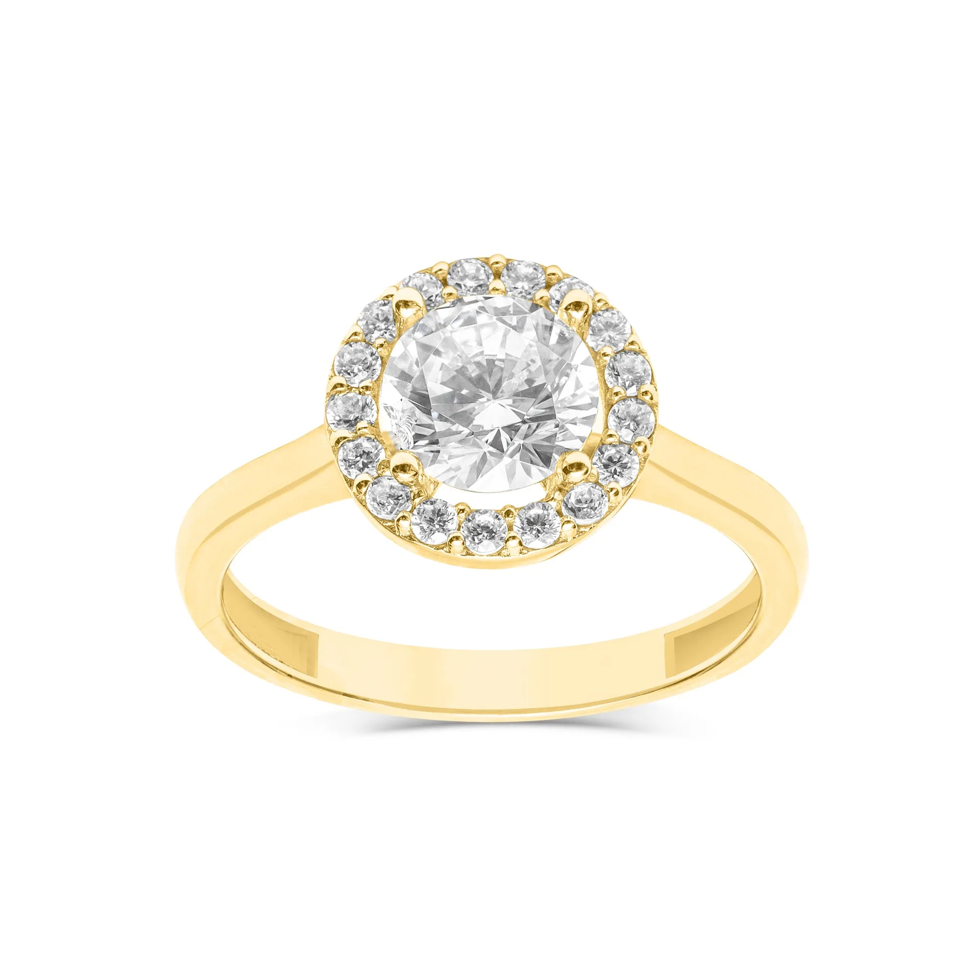 10K (White, Yellow or Rose) Gold Halo Cubic Zirconia Engagement Ring Yellow