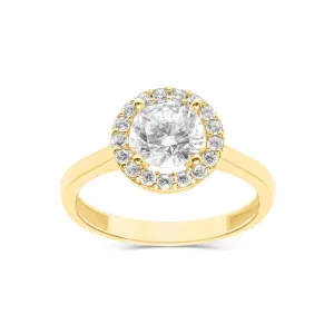 10K (White, Yellow or Rose) Gold Halo Cubic Zirconia Engagement Ring Yellow