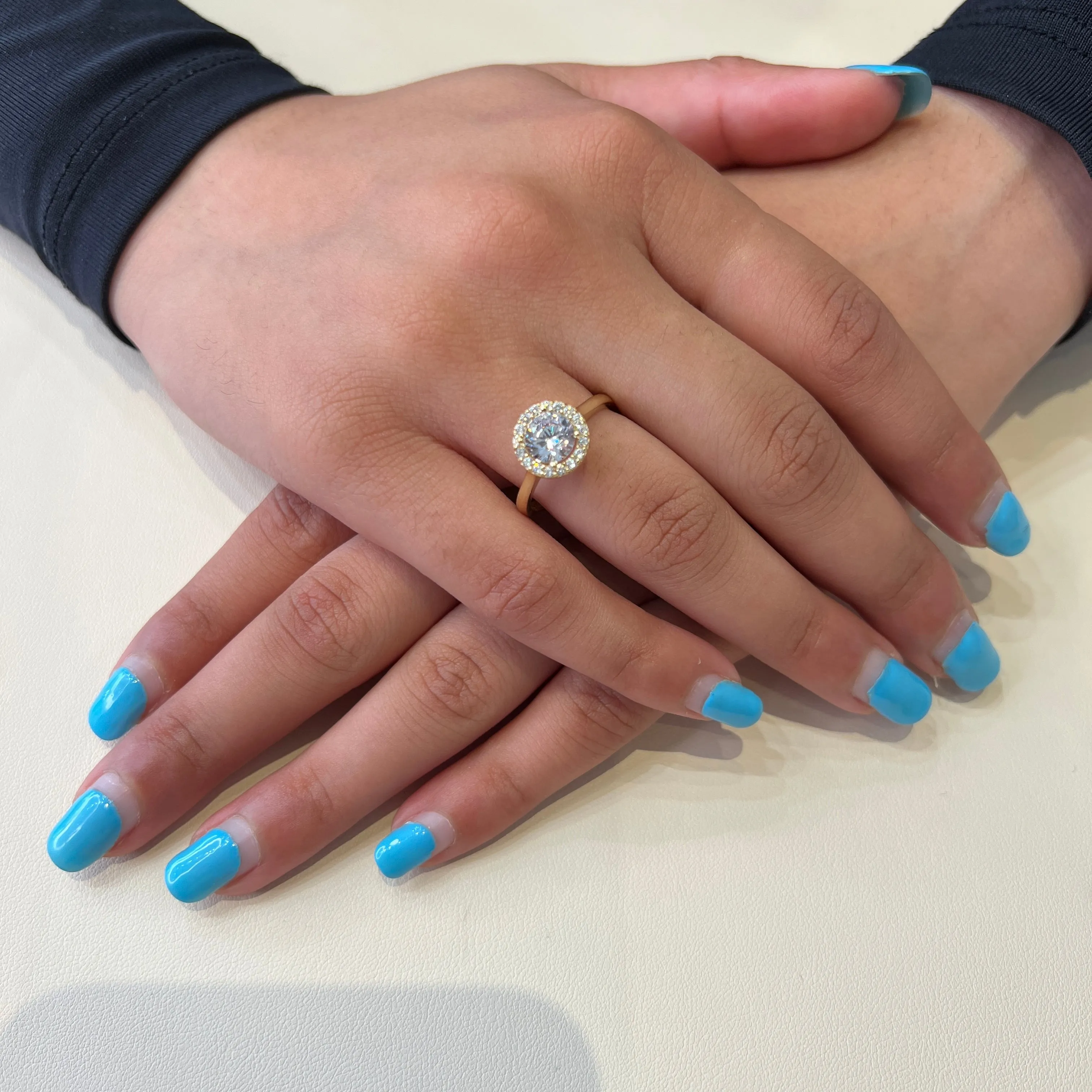 10K (White, Yellow or Rose) Gold Halo Cubic Zirconia Engagement Ring Yellow