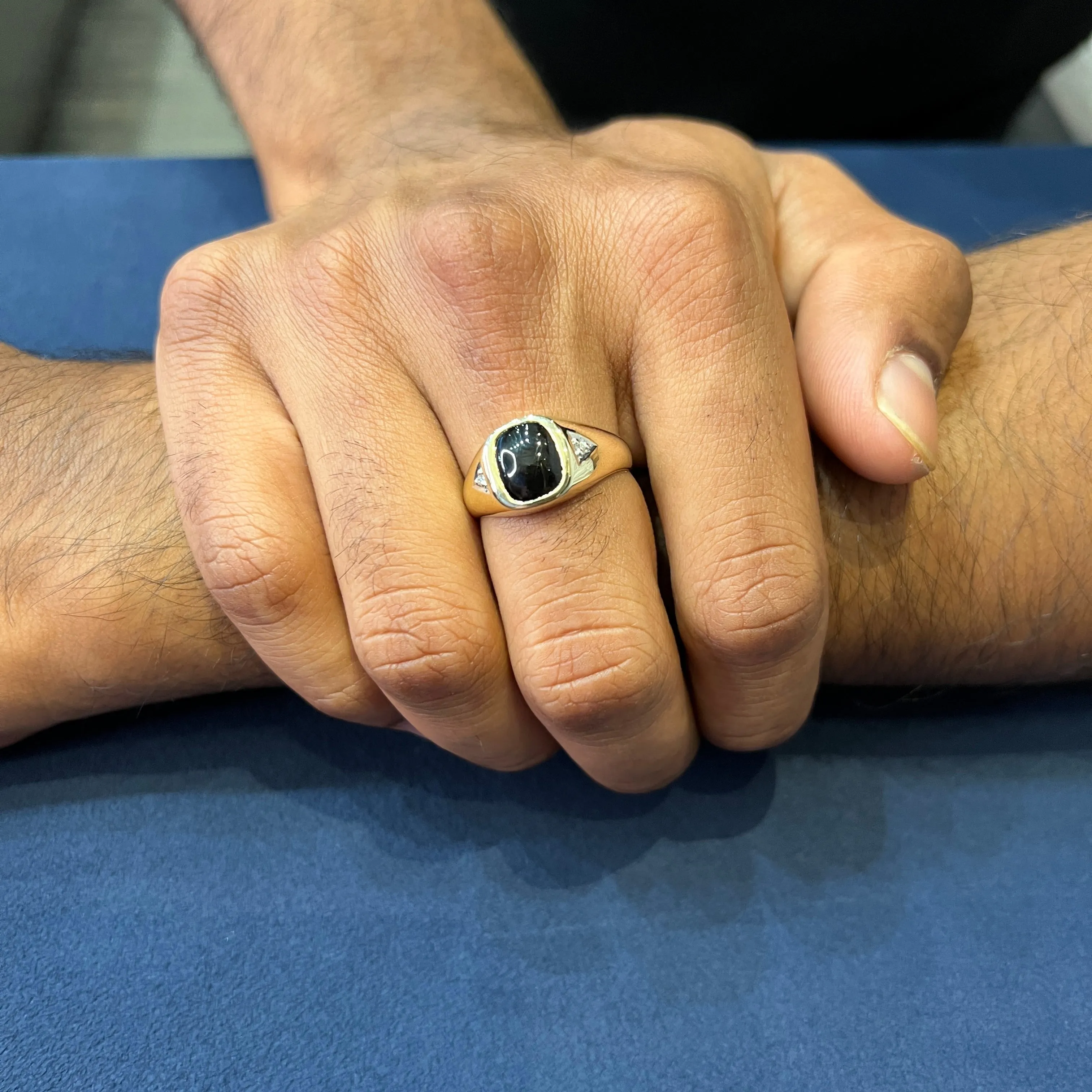 10K Yellow Gold Black Onyx and Diamond Men's Ring