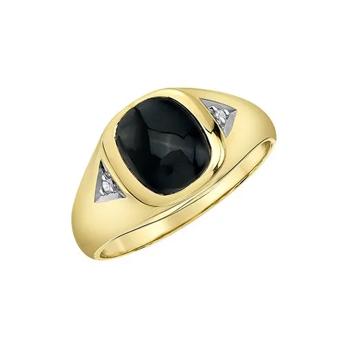 10K Yellow Gold Black Onyx and Diamond Men's Ring