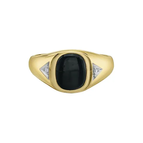 10K Yellow Gold Black Onyx and Diamond Men's Ring