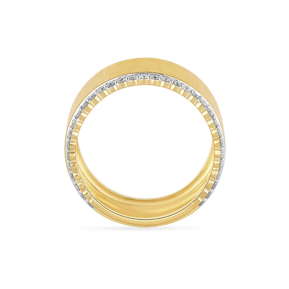 10K Yellow Gold Brushed Center (0.66ct) Diamond Fashion Band