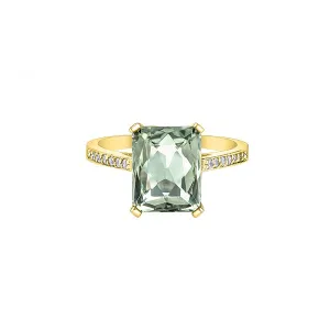 10K Yellow Gold Green Amethyst and Diamond Ring
