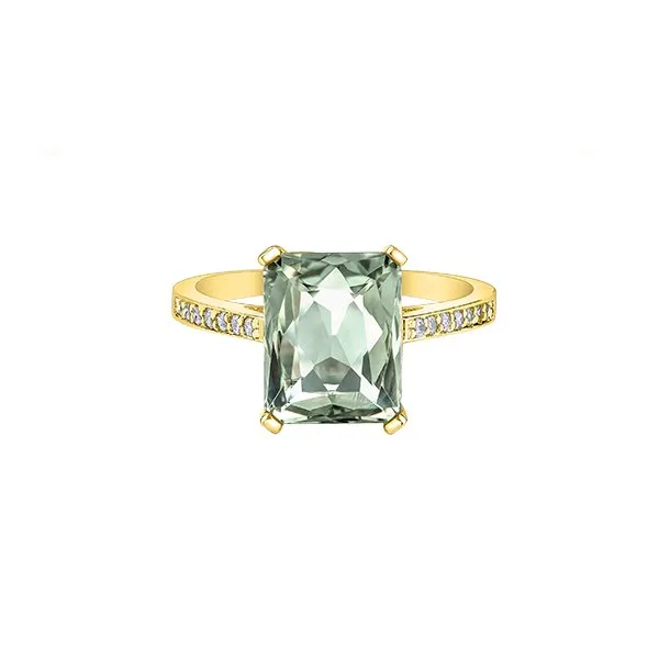 10K Yellow Gold Green Amethyst and Diamond Ring