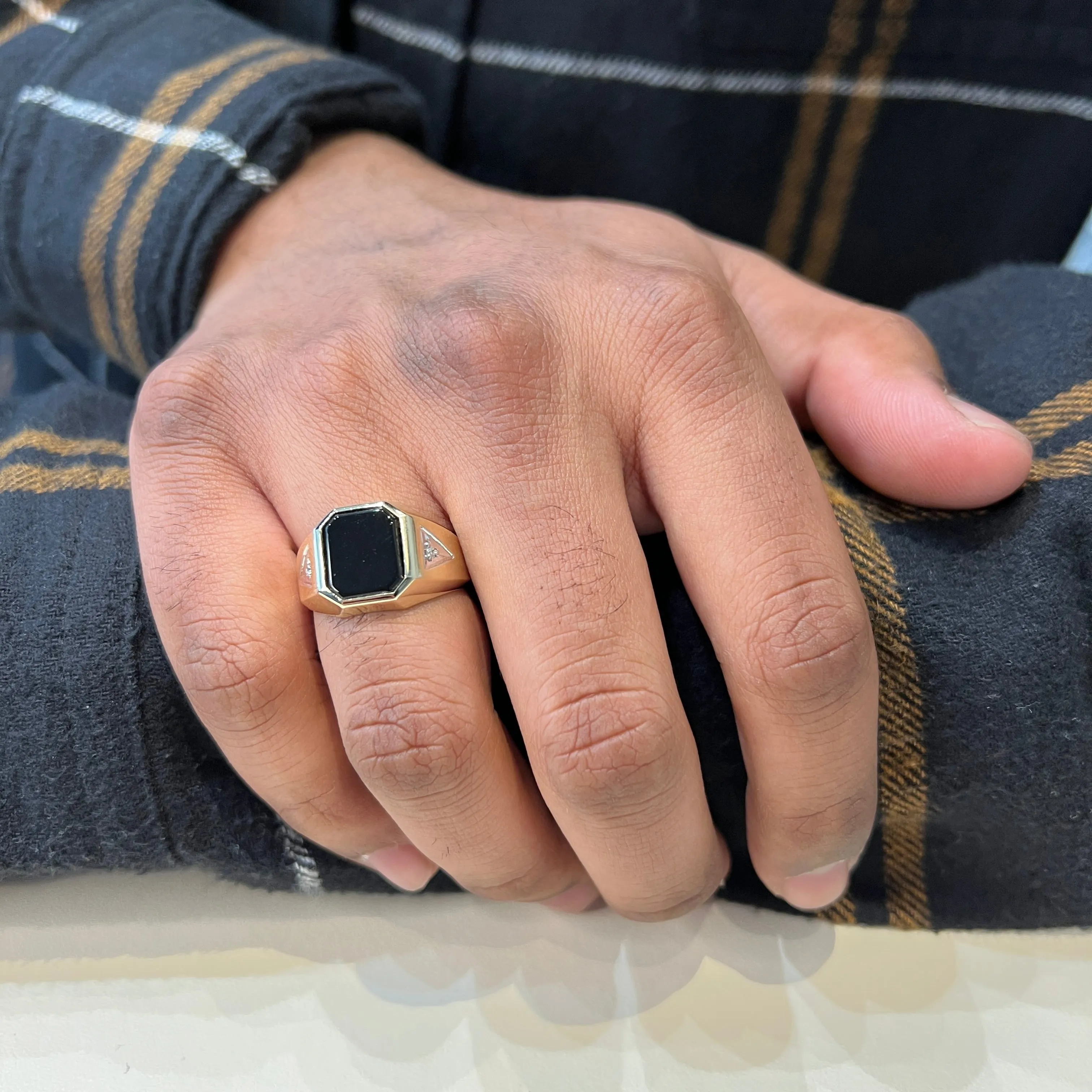 10K Yellow Gold Onyx and Diamonds Men's Ring
