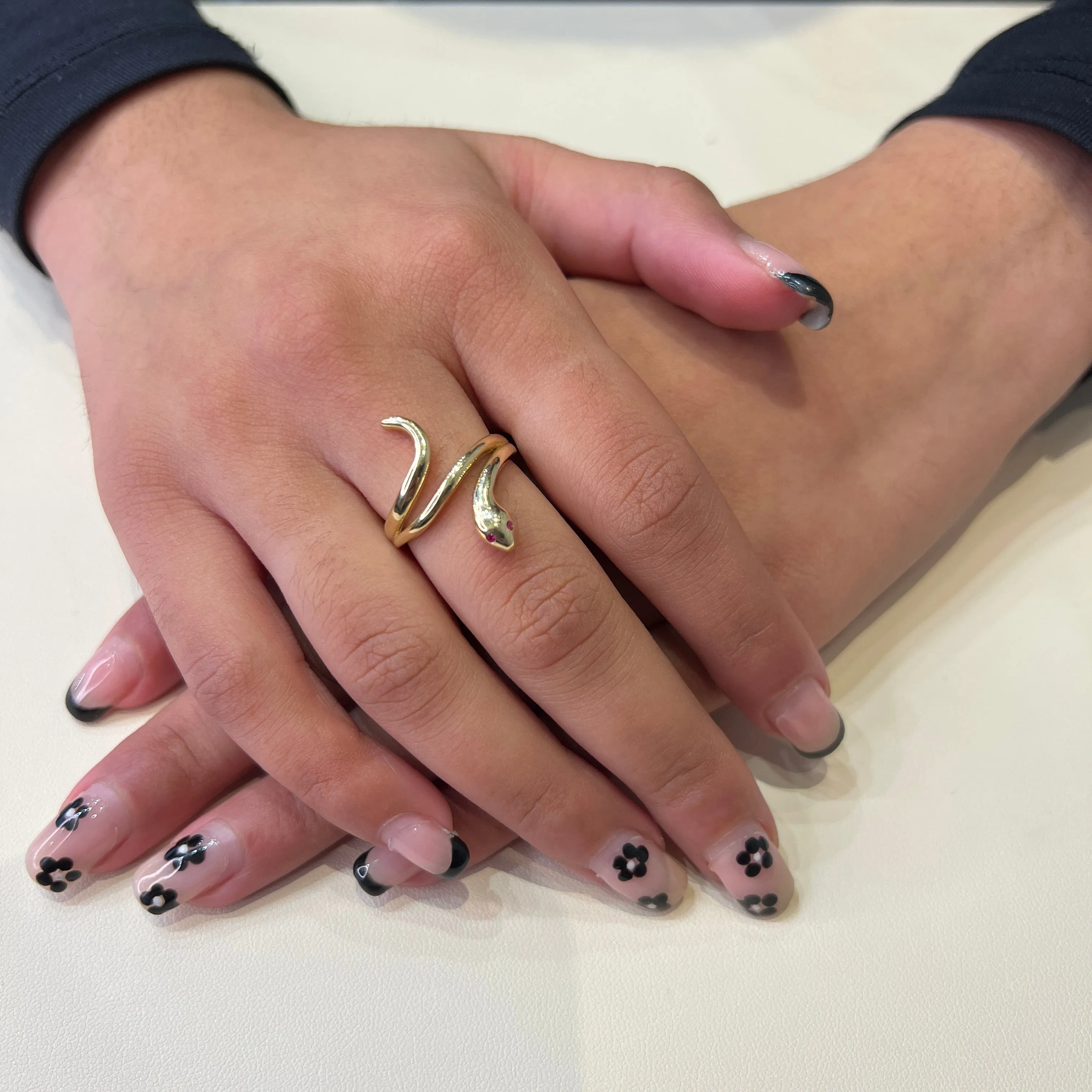 10K Yellow Gold Red Cubic Zirconia Snake Ring