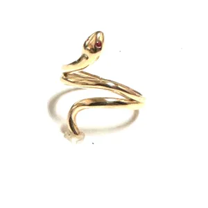 10K Yellow Gold Red Cubic Zirconia Snake Ring