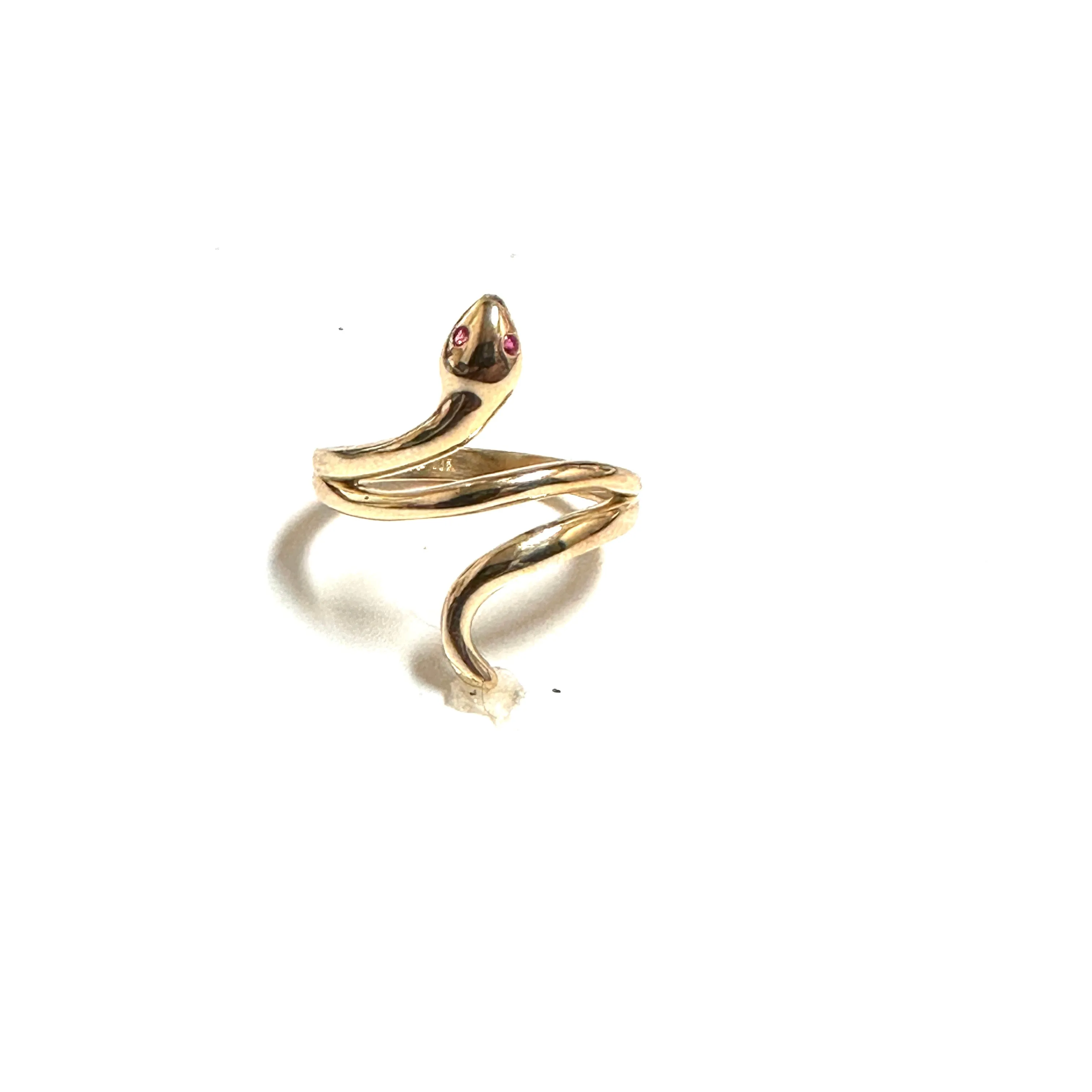10K Yellow Gold Red Cubic Zirconia Snake Ring