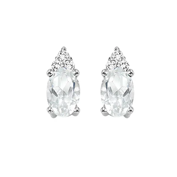 10KT White Gold & Diamond Classic Book 10K Birthstone Ensembles Fashion Earrings  - 1/10 ctw