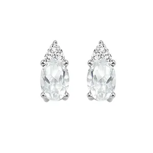 10KT White Gold & Diamond Classic Book 10K Birthstone Ensembles Fashion Earrings  - 1/10 ctw