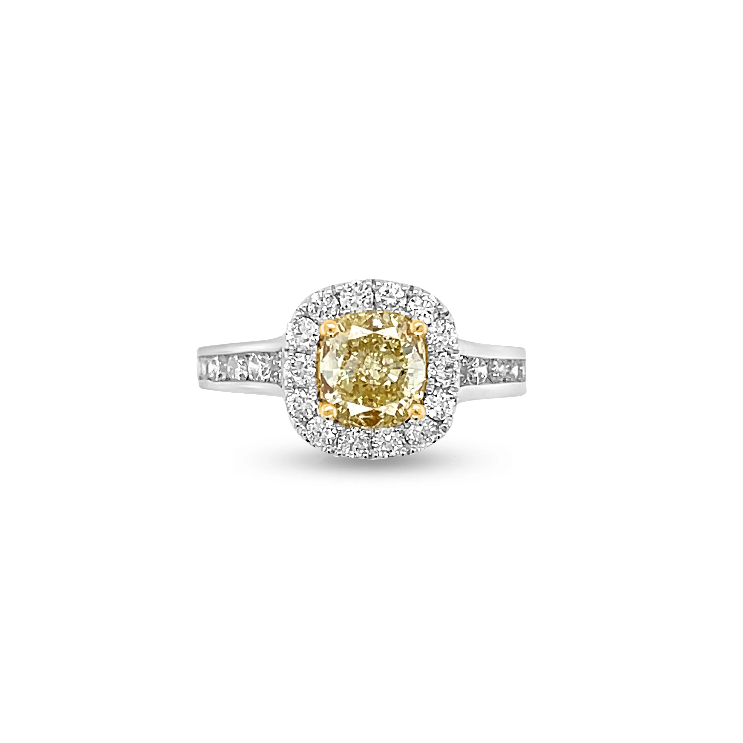 1.22 Carat Yellow Diamond Halo Ring in 14k Two-Tone Gold