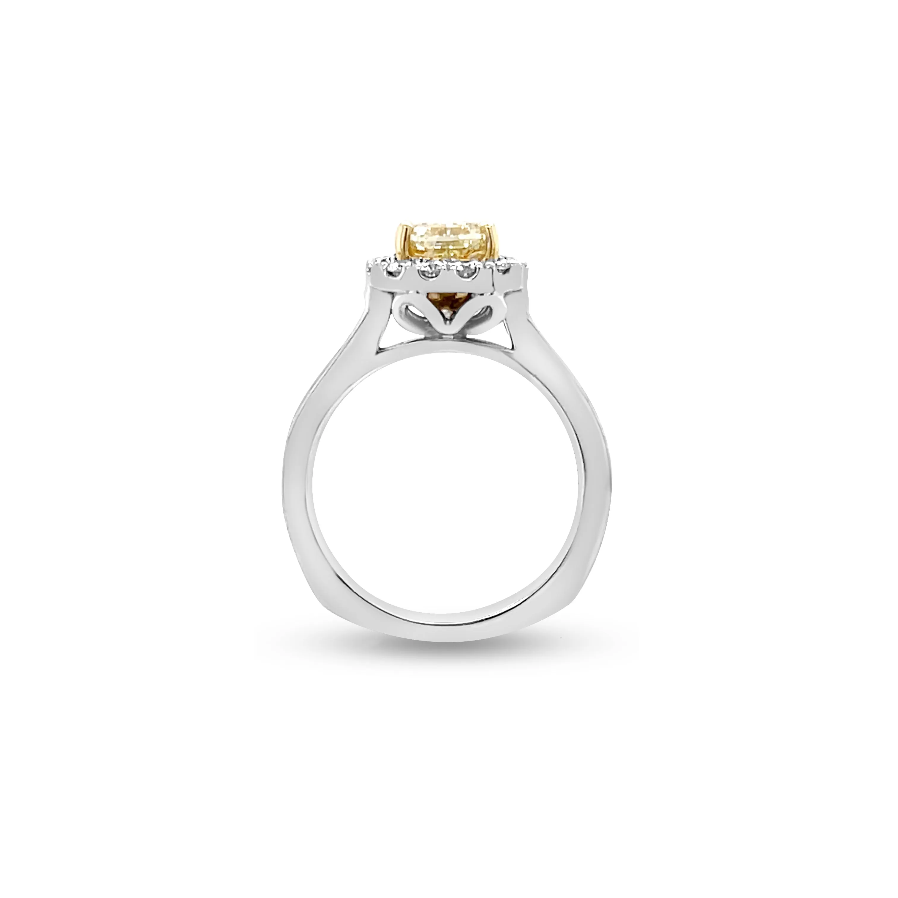 1.22 Carat Yellow Diamond Halo Ring in 14k Two-Tone Gold