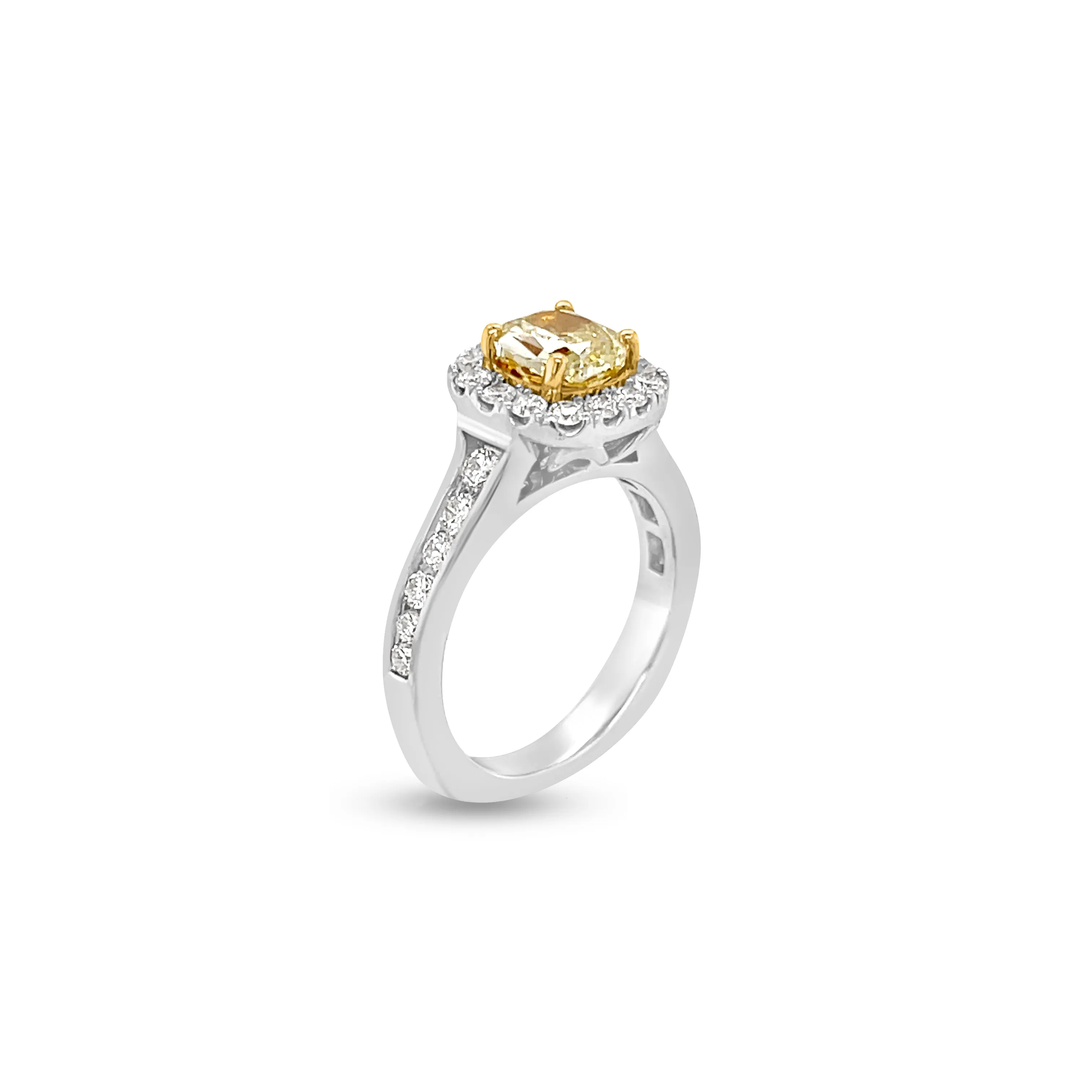 1.22 Carat Yellow Diamond Halo Ring in 14k Two-Tone Gold