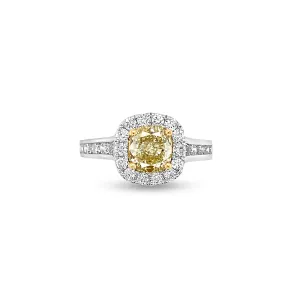 1.22 Carat Yellow Diamond Halo Ring in 14k Two-Tone Gold