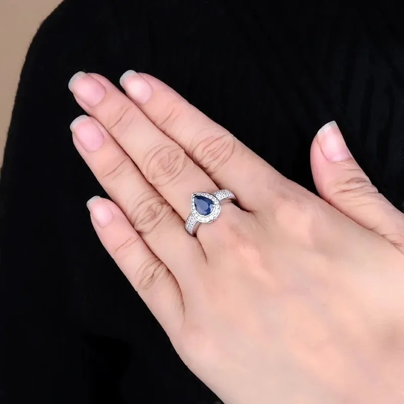 1.29Ct Oval Natural Blue Sapphire Wedding Ring – 925 Sterling Silver & 14K/10K/18K Gold