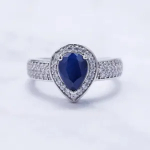 1.29Ct Oval Natural Blue Sapphire Wedding Ring – 925 Sterling Silver & 14K/10K/18K Gold