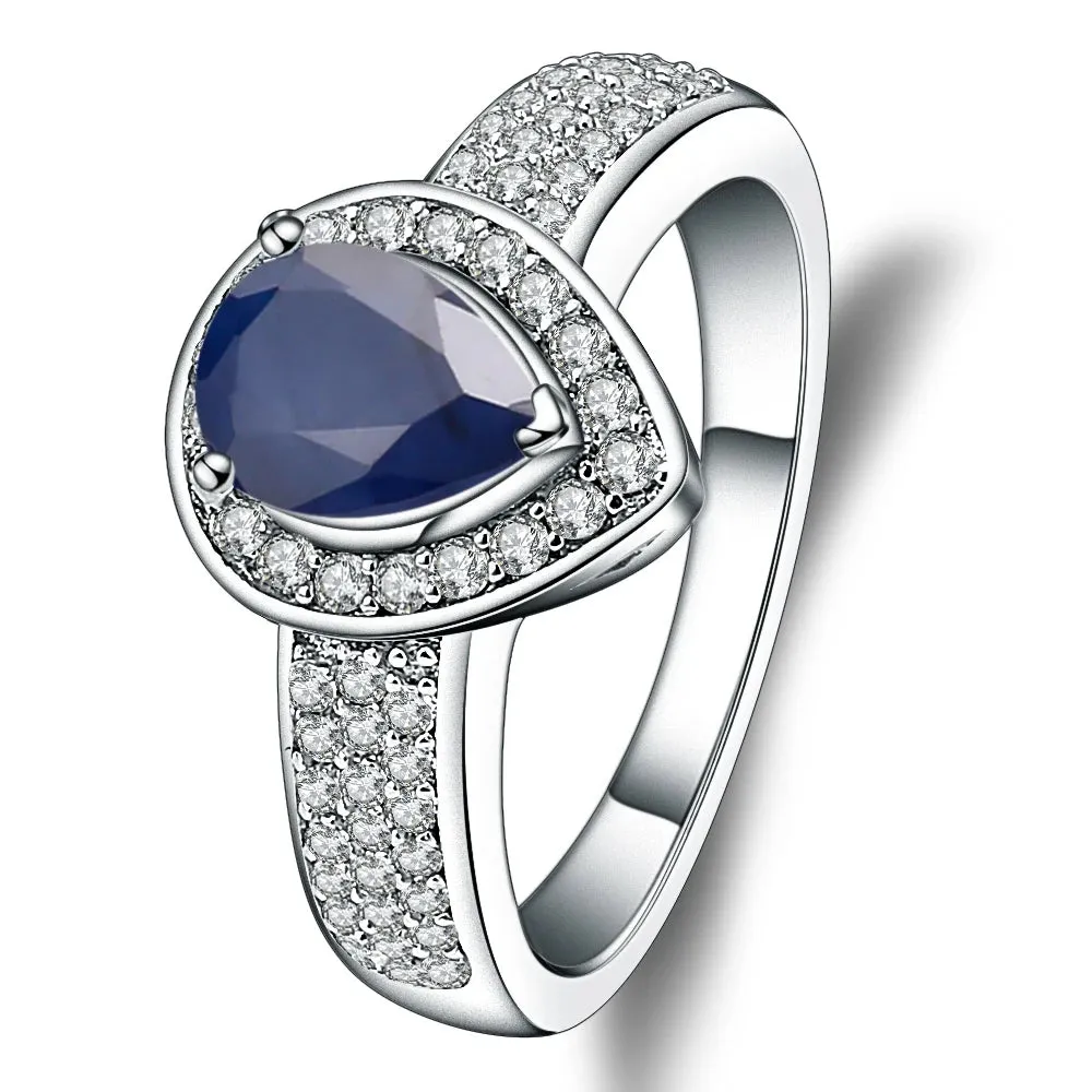 1.29Ct Oval Natural Blue Sapphire Wedding Ring – 925 Sterling Silver & 14K/10K/18K Gold