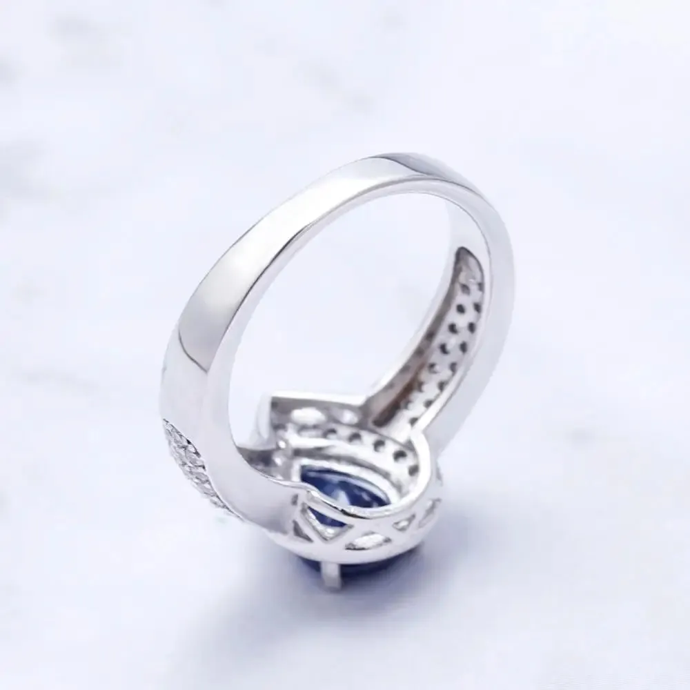 1.29Ct Oval Natural Blue Sapphire Wedding Ring – 925 Sterling Silver & 14K/10K/18K Gold