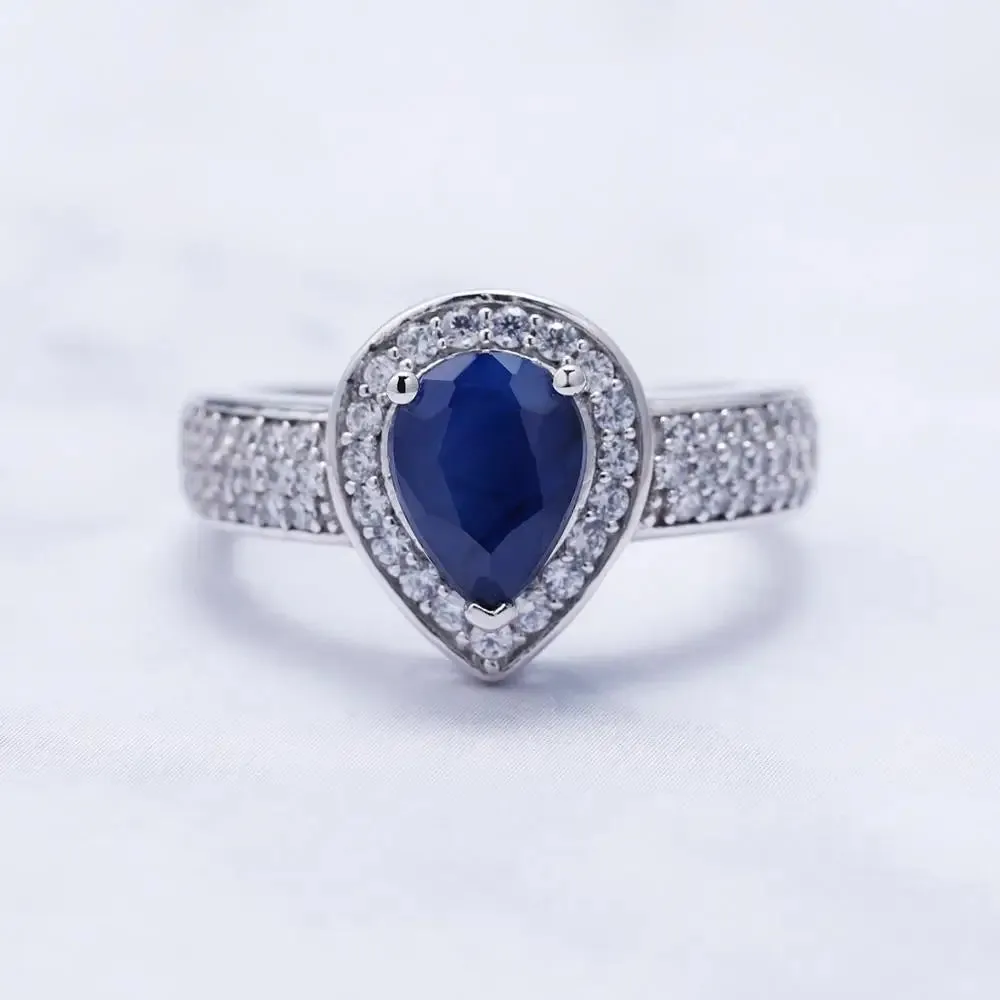 1.29Ct Oval Natural Blue Sapphire Wedding Ring – 925 Sterling Silver & 14K/10K/18K Gold