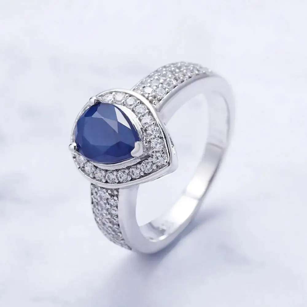 1.29Ct Oval Natural Blue Sapphire Wedding Ring – 925 Sterling Silver & 14K/10K/18K Gold