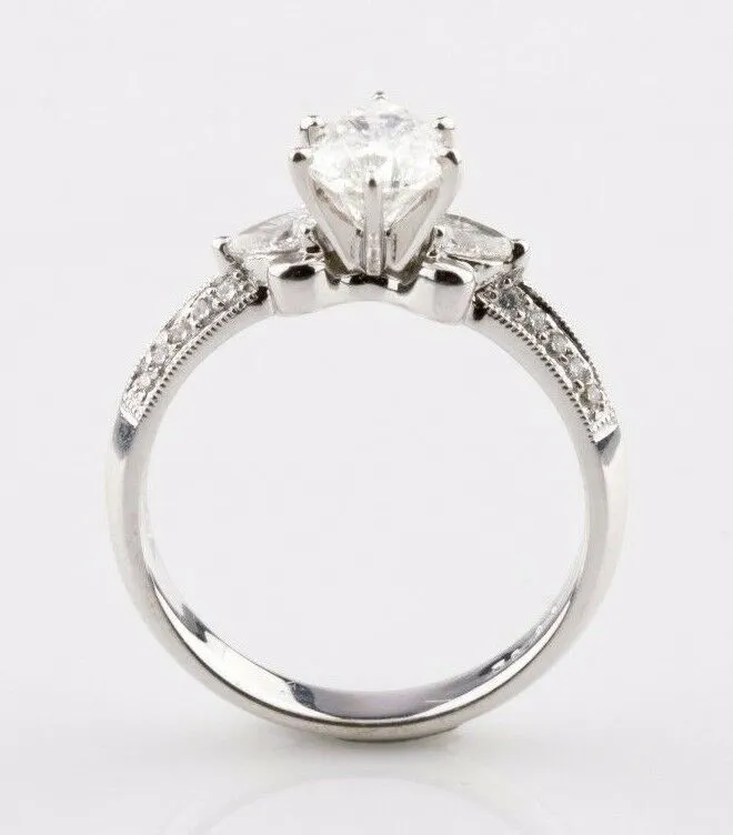 1.36 carat Pear Shape Diamond 18k White Gold Engagement Unity Ring Size 6