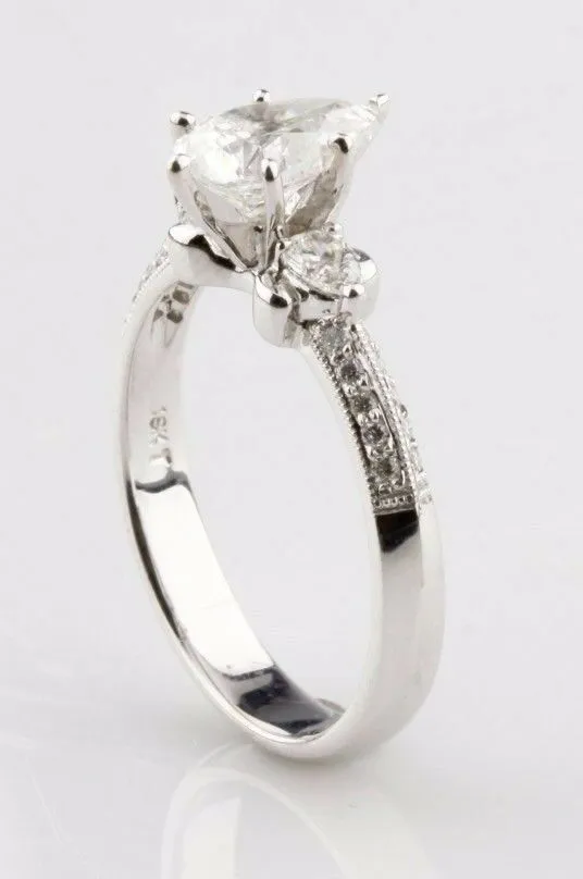 1.36 carat Pear Shape Diamond 18k White Gold Engagement Unity Ring Size 6