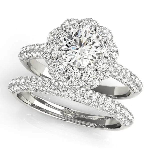 14K Double Halo Peddle Style Engagement Ring