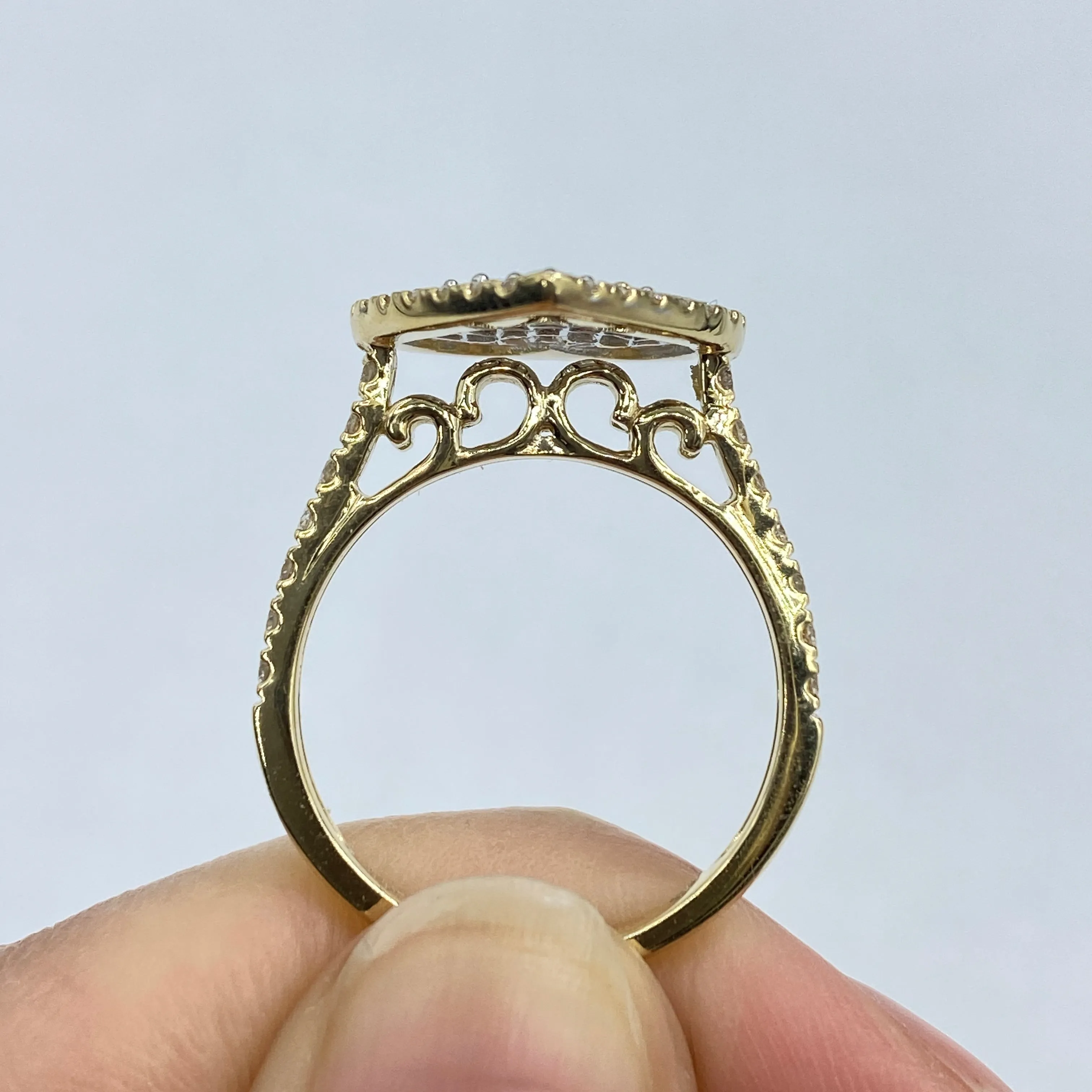 14K Effie Heart Halo Diamond Baguette Ring