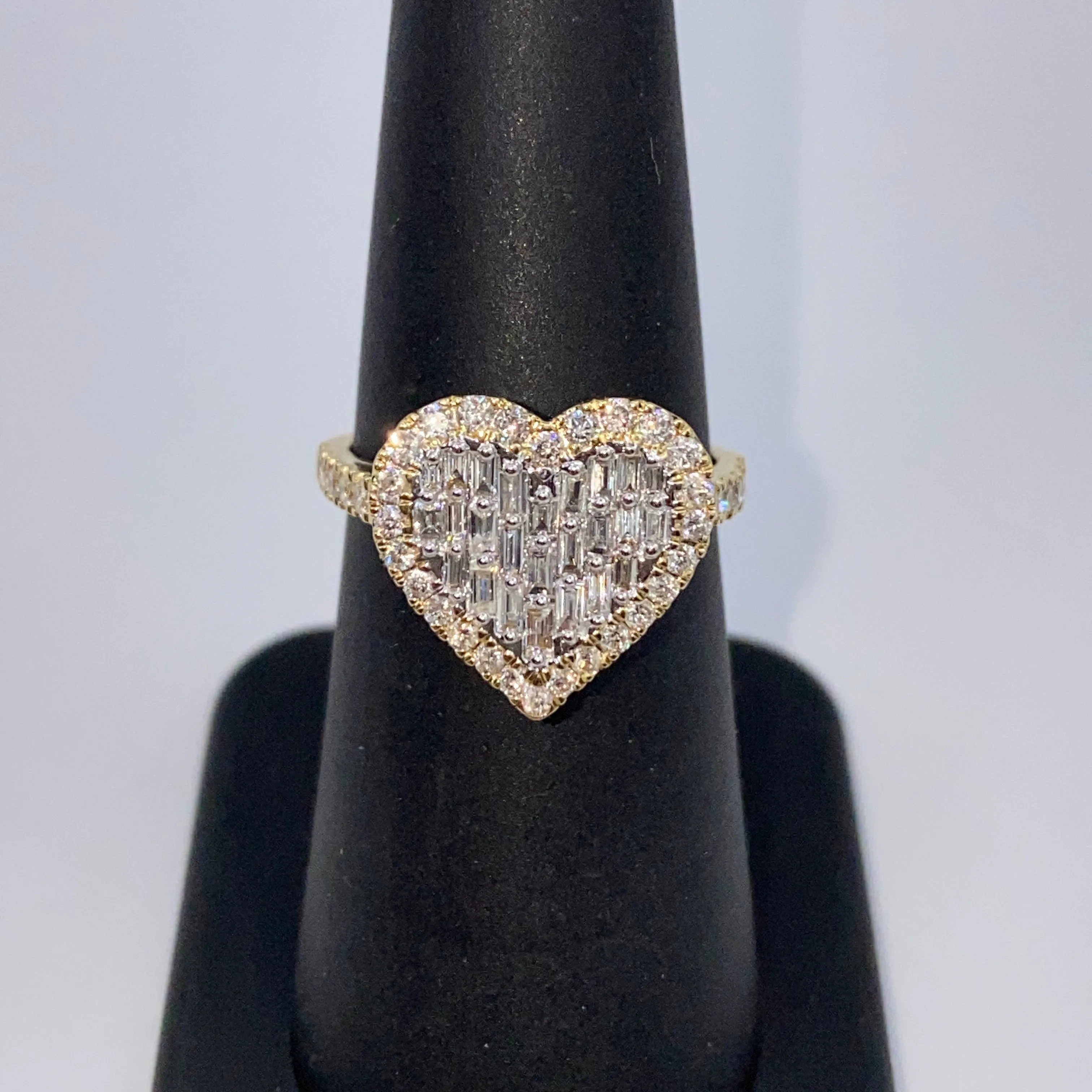14K Effie Heart Halo Diamond Baguette Ring