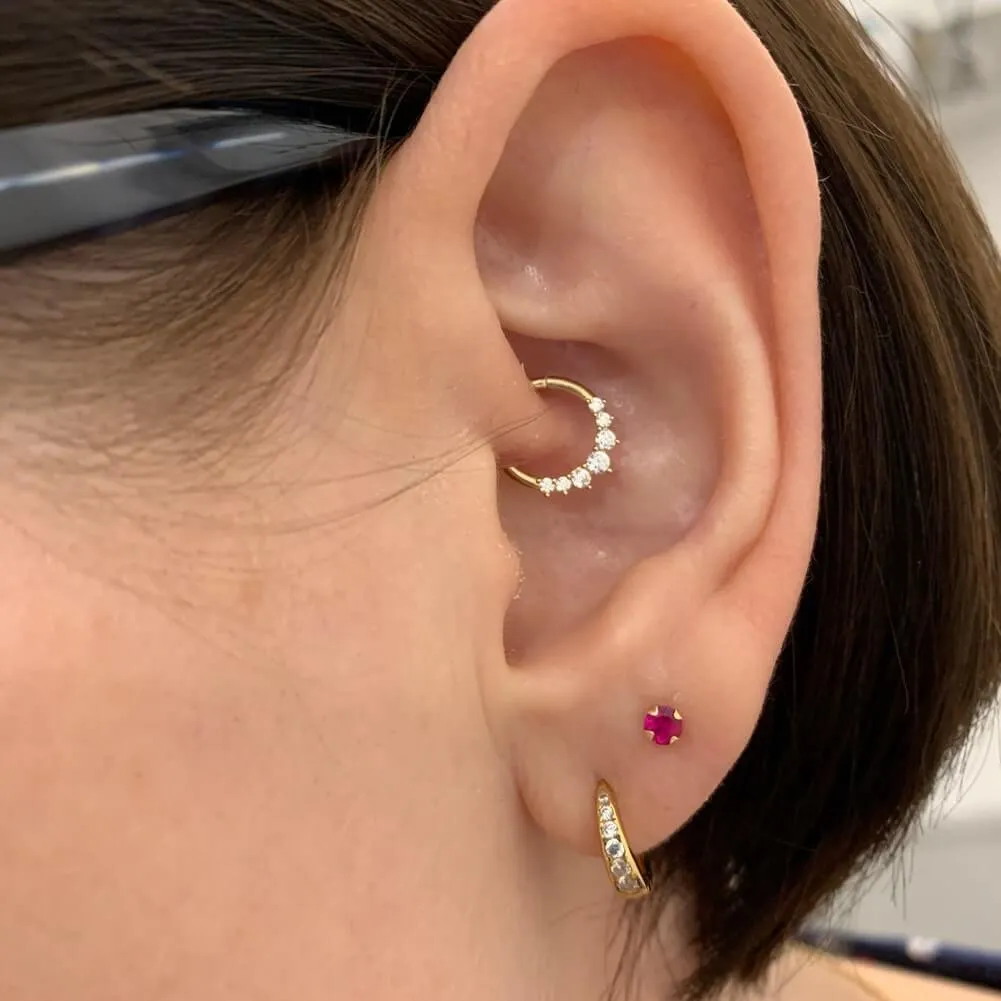 14K Gold CZ Daith Cartilage Hoop 16G Septum Ring