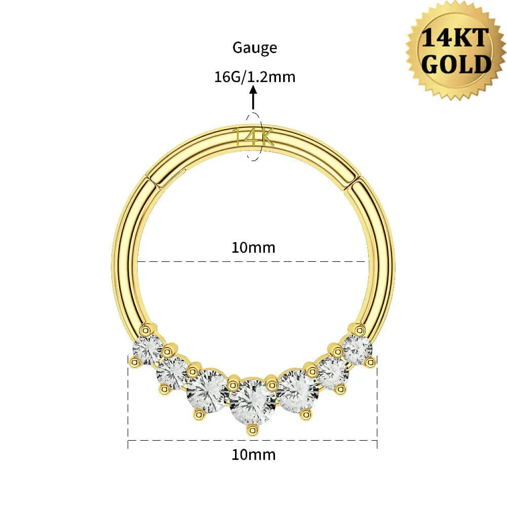 14K Gold CZ Daith Cartilage Hoop 16G Septum Ring