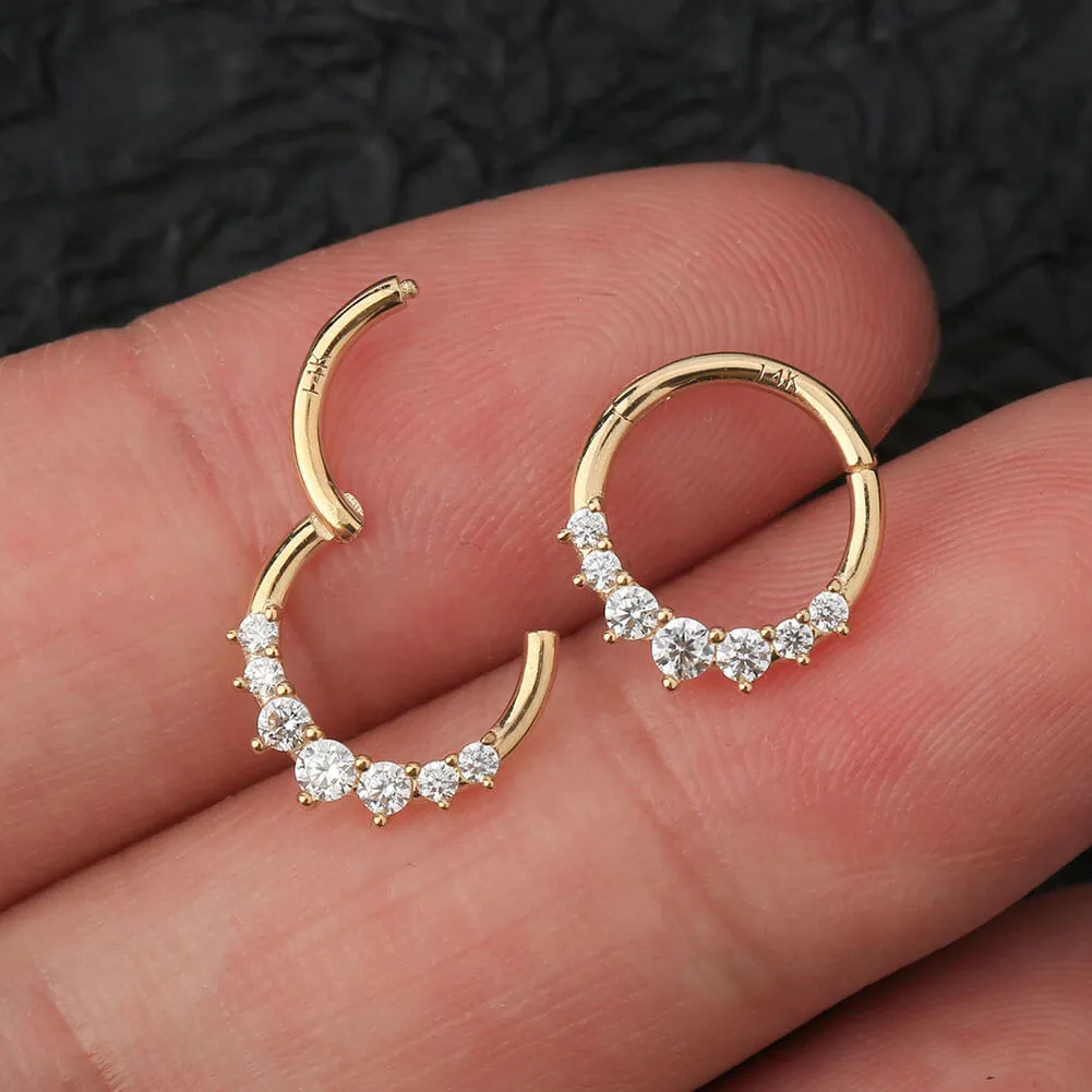 14K Gold CZ Daith Cartilage Hoop 16G Septum Ring