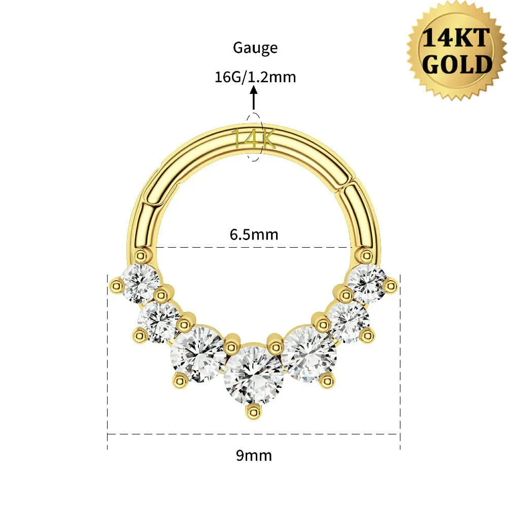 14K Gold CZ Daith Cartilage Hoop 16G Septum Ring