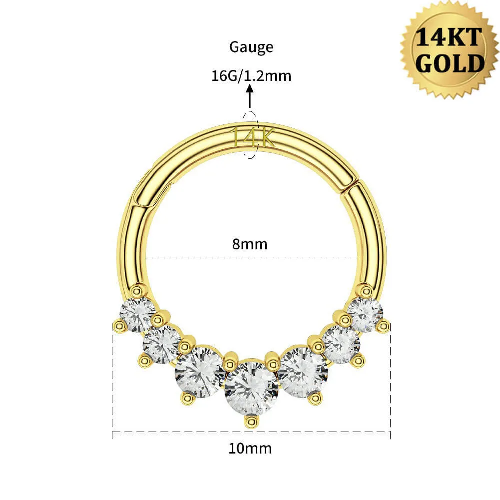 14K Gold CZ Daith Cartilage Hoop 16G Septum Ring