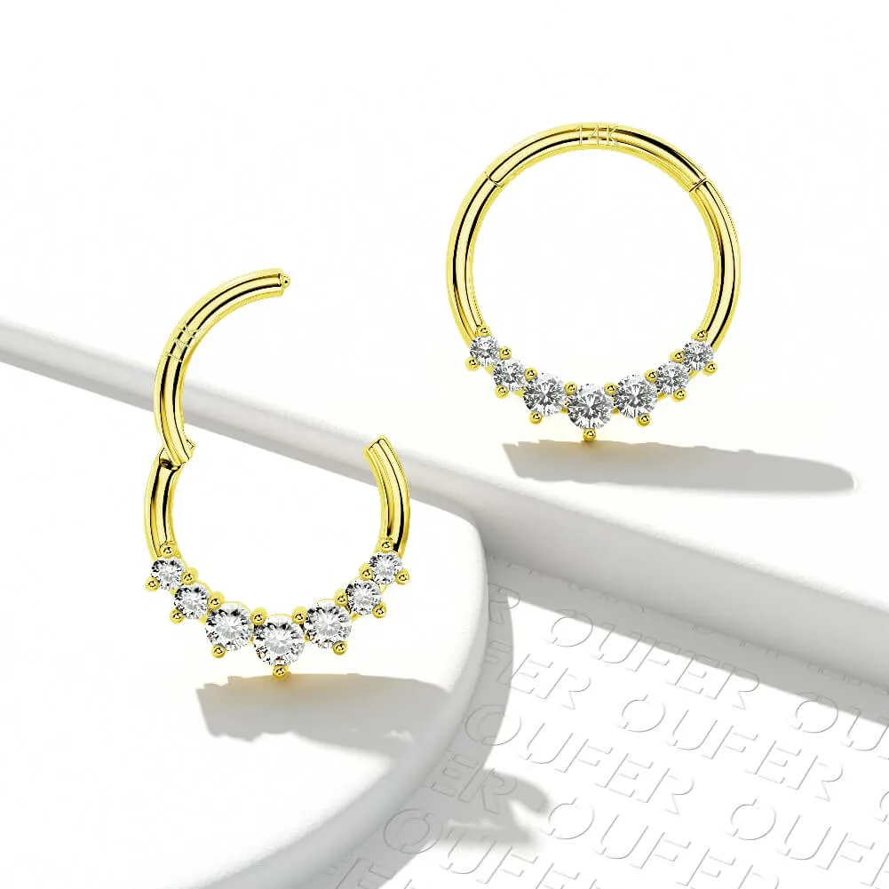 14K Gold CZ Daith Cartilage Hoop 16G Septum Ring