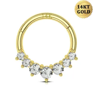 14K Gold CZ Daith Cartilage Hoop 16G Septum Ring