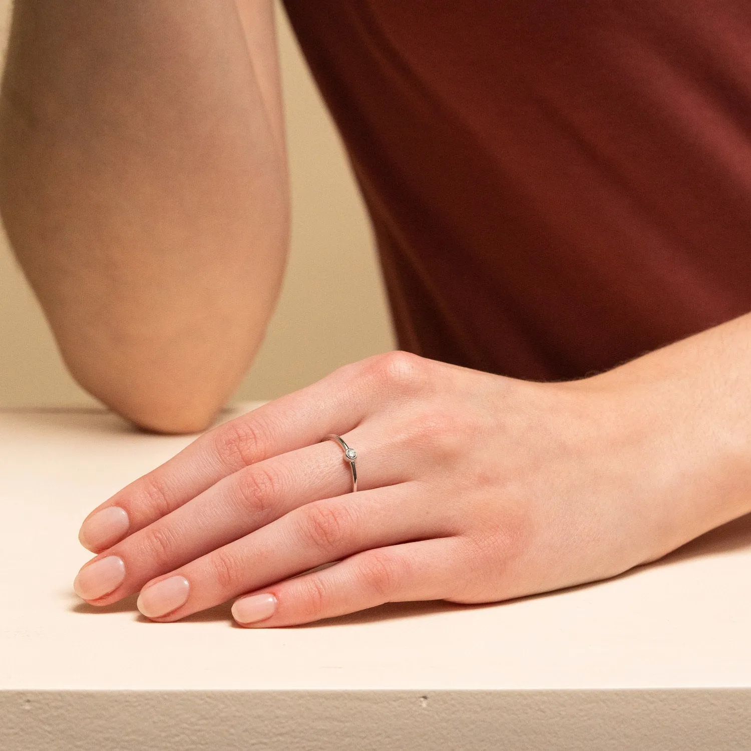 14k Gold Diamond Ring / Solitaire Diamond Ring / Promise Ring / Simple Diamond Ring / Thin gold Band Ring / Stacking Ring