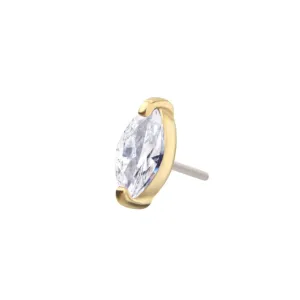 14K Gold Threadless CZ Marquis Oval Earring with Titanium Backing